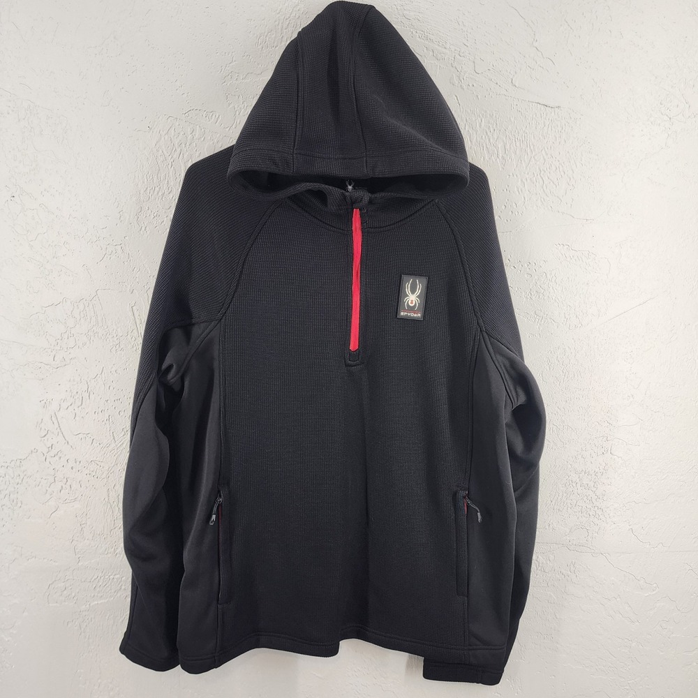 Spyder Mens XL Black Quarter Zip Waffle Knit Fleece Hoodie Gorpcore Performance